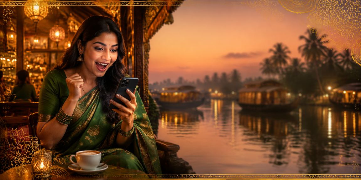 Kerala backwaters scenic view with betting and sports theme